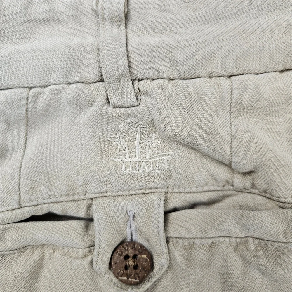 LUAU Mens 34 Silk Pleated Trousers Tan Khaki Herringbone Relaxed Island Pants